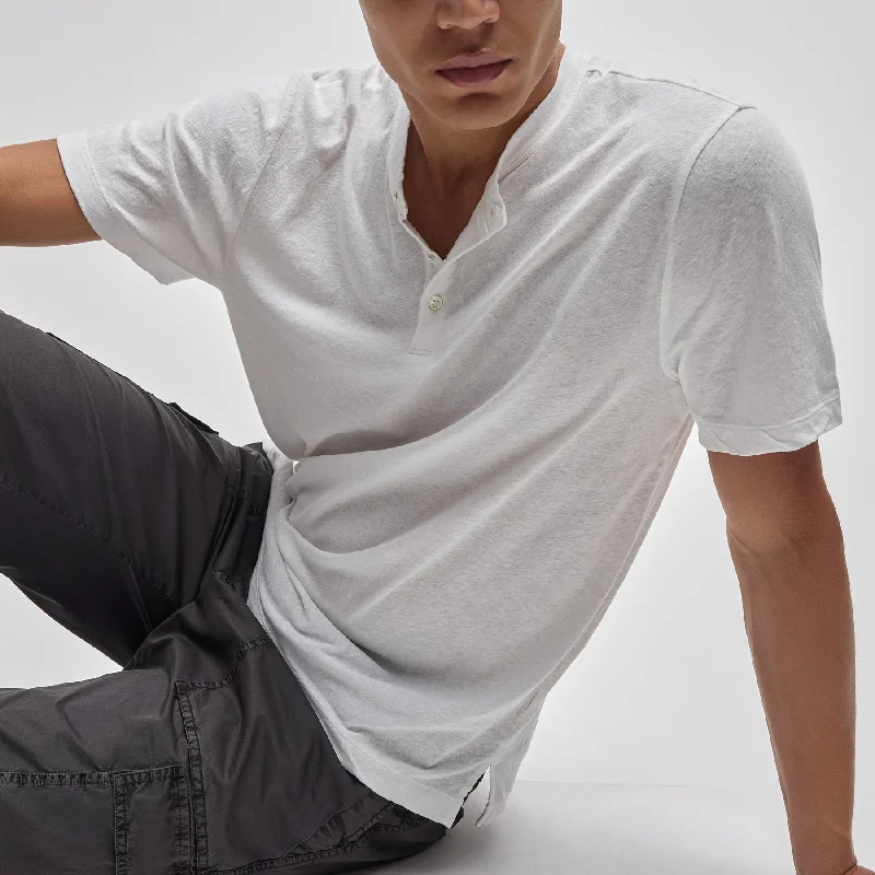Simple Matching Cotton Jersey Short Sleeve Henley - White