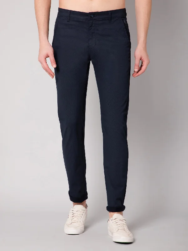 Luxury Customization Men's Casual Flat front Navy Blue  Trousers