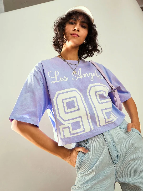Comfortable Jeans Women Lavender LOS ANGELES Printed Crop T-shirt