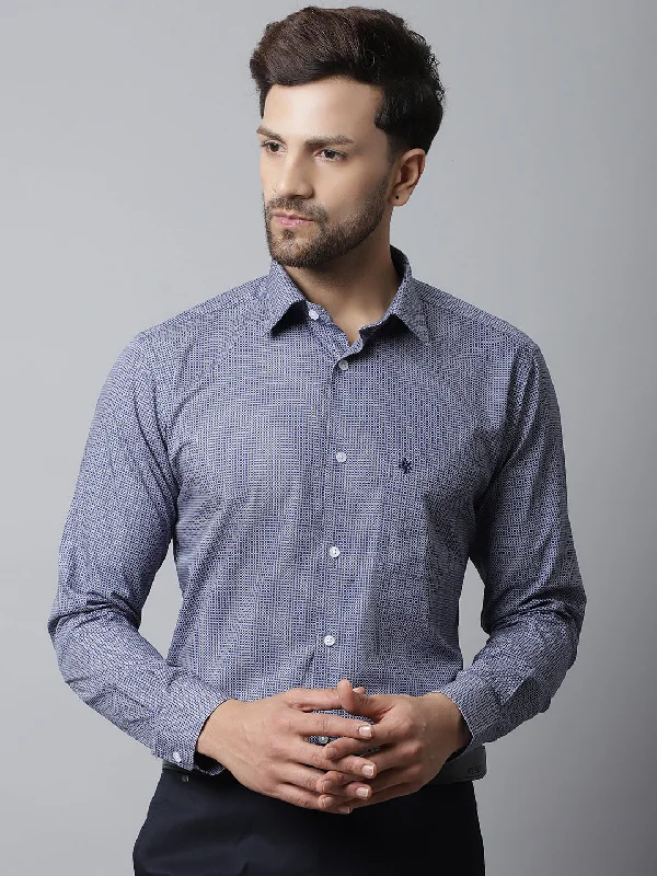 Easygoing Style Men's Navy Blue Formal Geometric Print Full Sleeve Shirt
