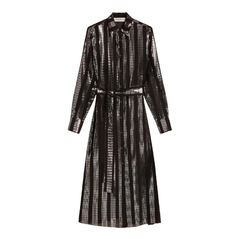 Retro Fashion Metallic Shirt Dress
