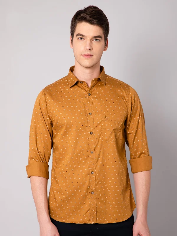 Everyday Outfits Men's Golden Yellow Casual Floral Print Full Sleeve Shirt