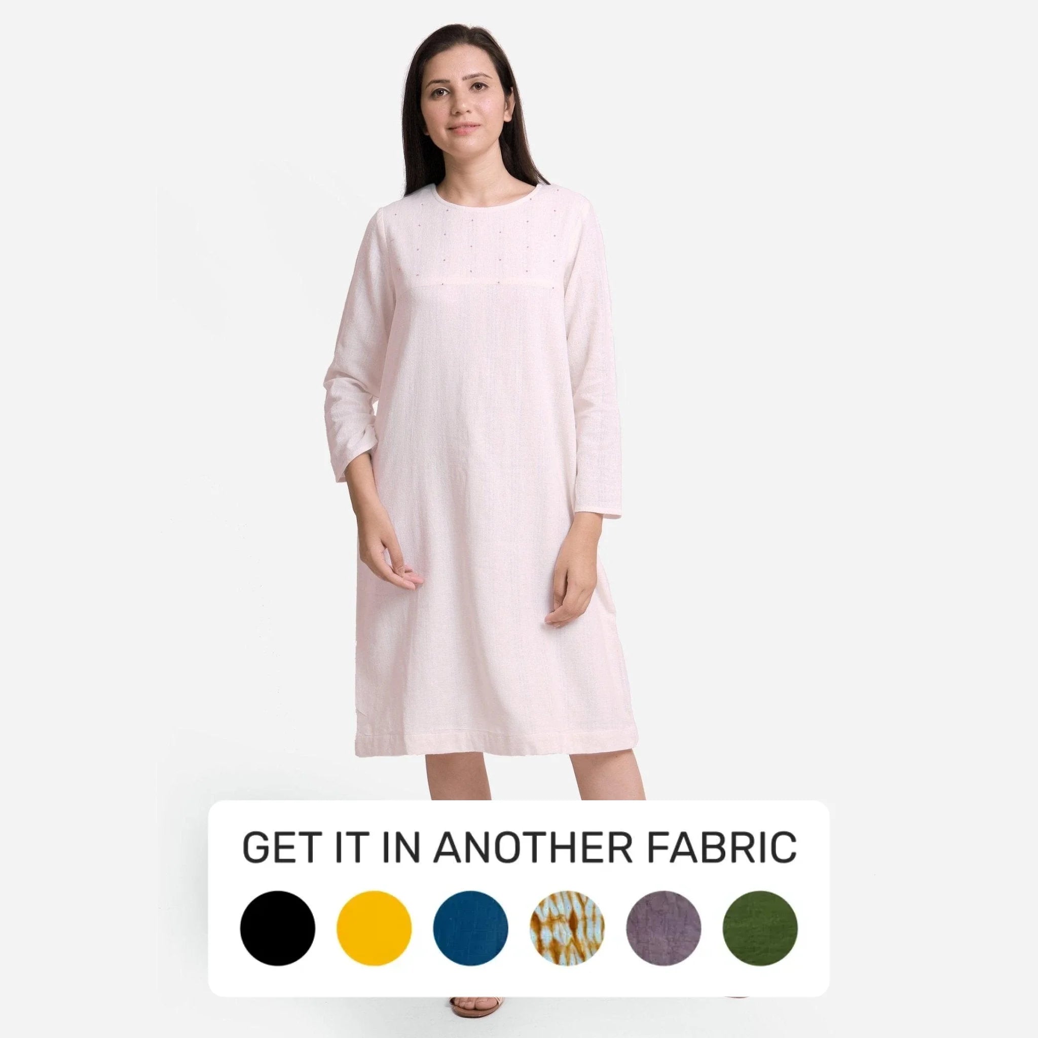 Elegant Design White Hand Beaded Cotton Knee Length Shift Dress