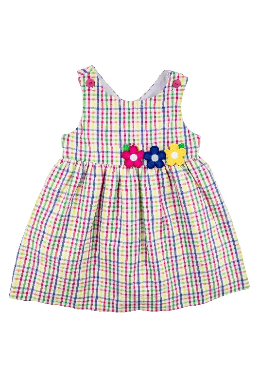 Fresh And Capable Plaid Seersucker Dress With Flowers