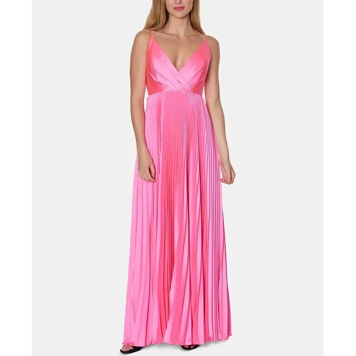 Comfortable And Simple Laundry By Shelli Segal Women's V Neck Pleated Gown Pink Size 2 Comfortable And Simple Laundry By Shelli Segal Women's V Neck Pleated Gown Pink Size 2