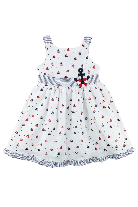 Breezy Comfort Printed Seersucker Dress With Anchor