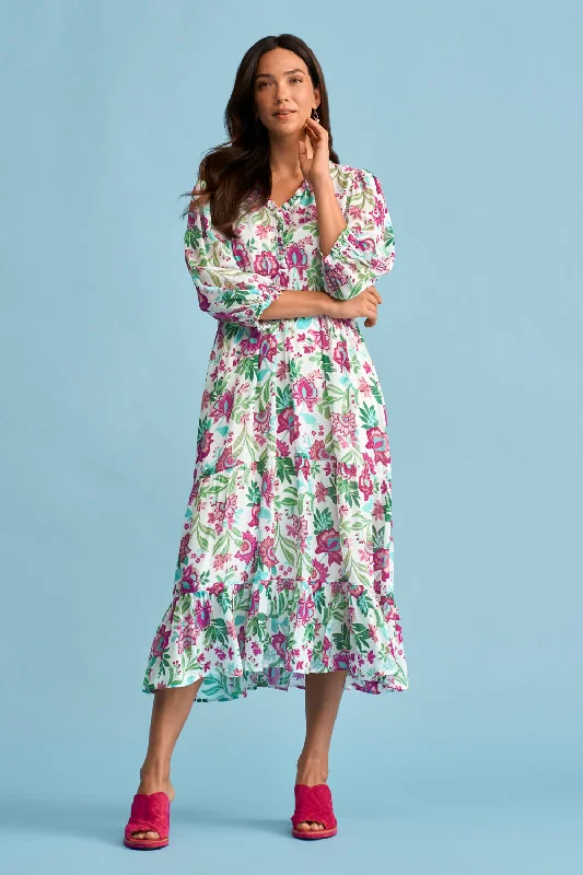 Relaxed Jackets Printed Tiered Dress - Textured Floral