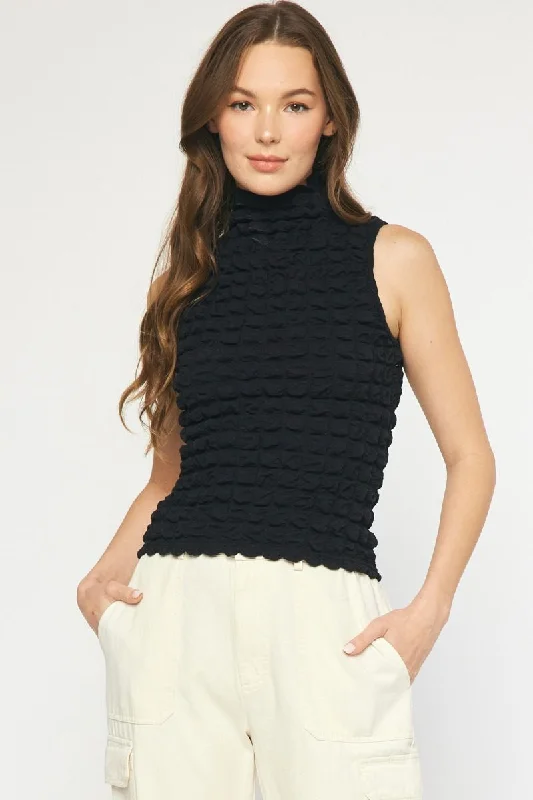 Relaxed Chic Textured sleeveless turtleneck top