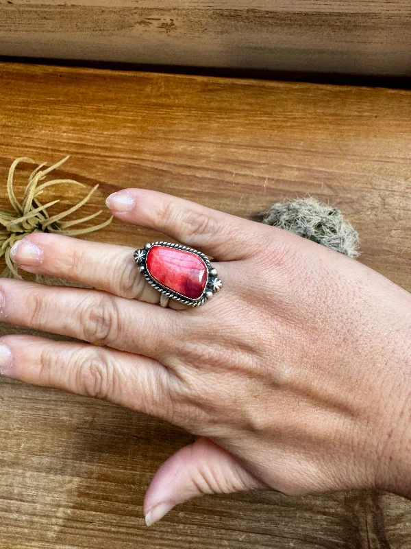 Warm Atmosphere Ring - Adjustable -Red Spiny & Sterling Silver