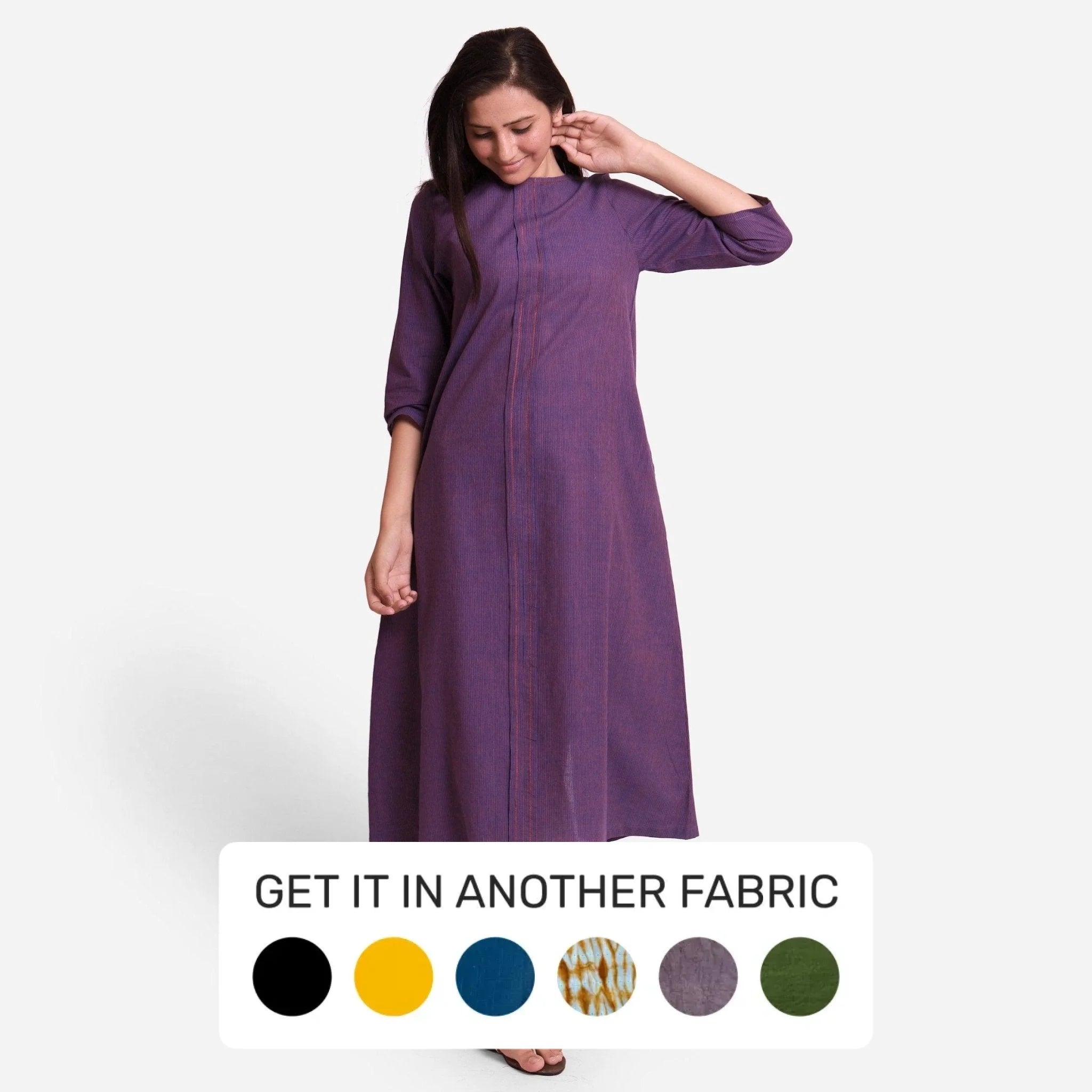 Comfortable Chic Violet Boat Neck Cotton Mangalgiri Midi Shift Dress