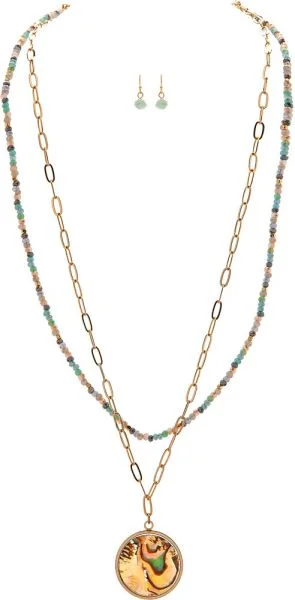 Minimalism Abalone Shell Pendant Necklace Set