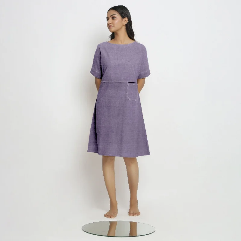Ultra-lightweight Lavender Cotton Linen Yoked Knee Length Shift Dress