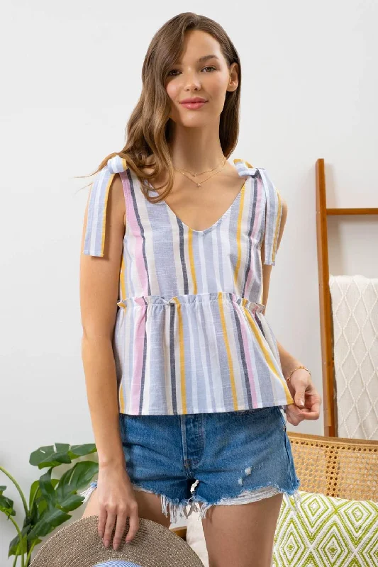 Exquisite Tailoring Striped Cotton Tank Top