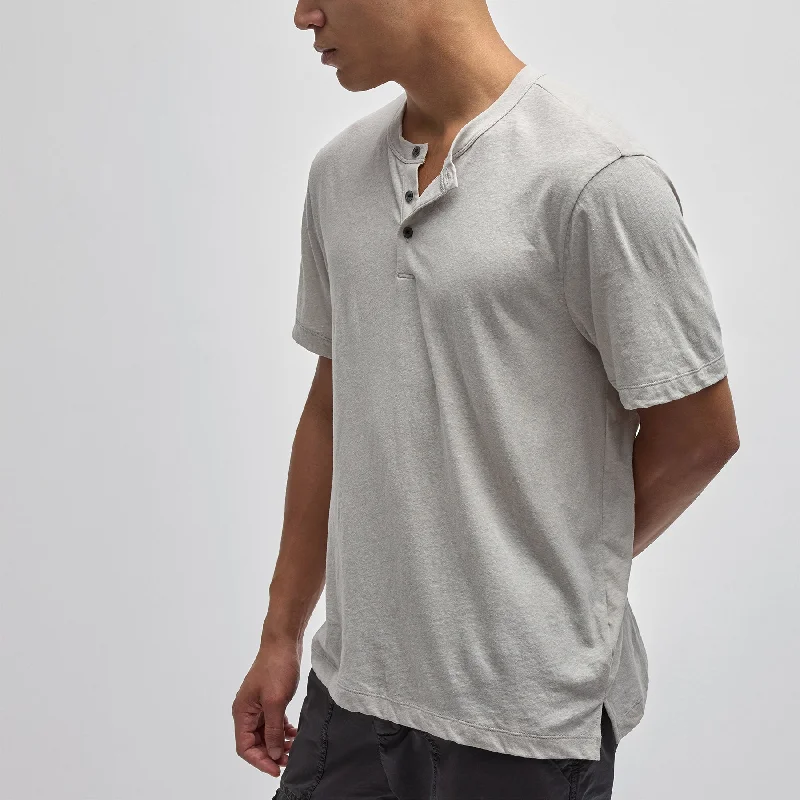 Classic Style Cotton Jersey Short Sleeve Henley - Salt