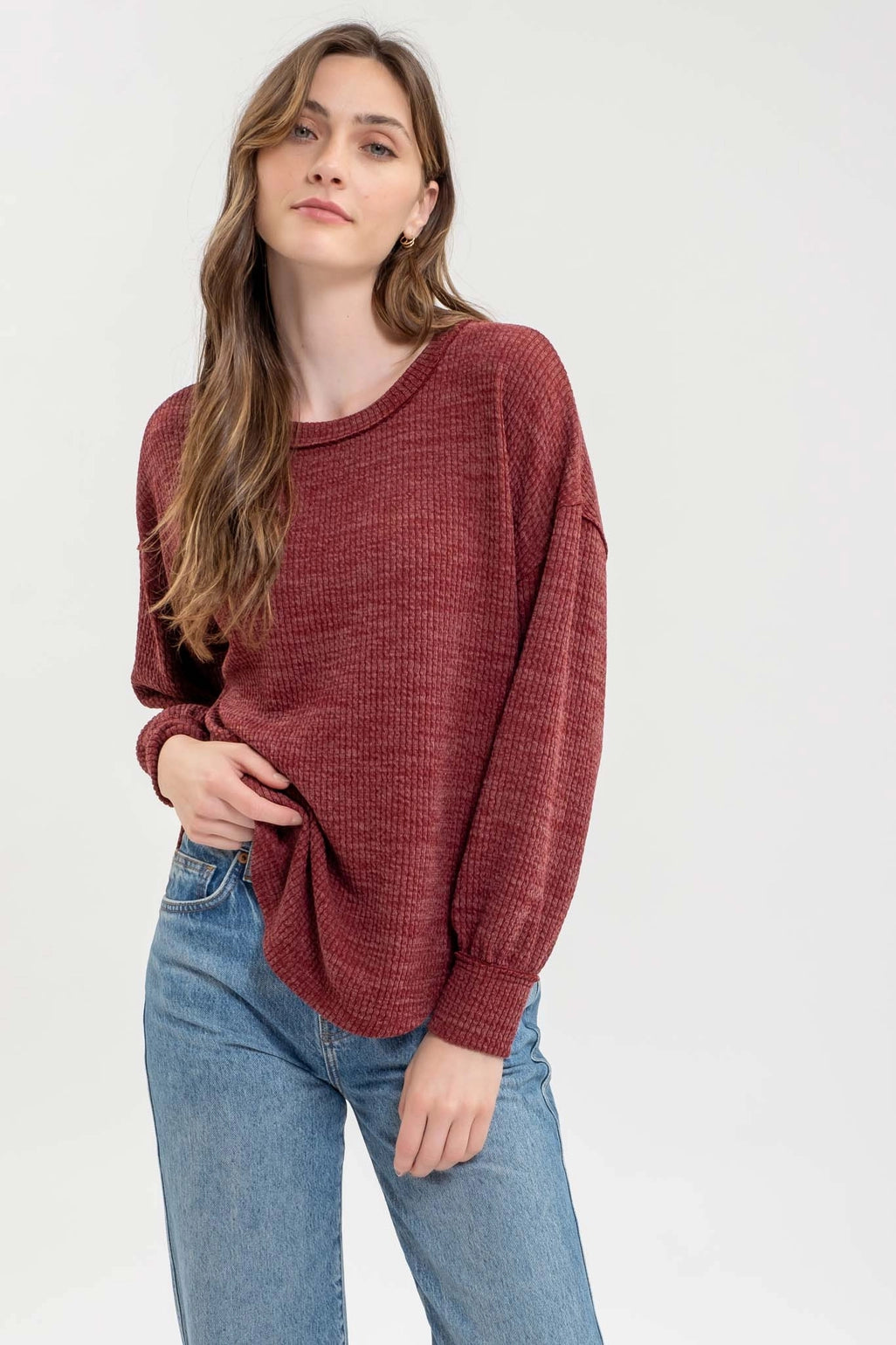Cozy Look Drop Shoulder Long Sleeve Sweater Knit Top