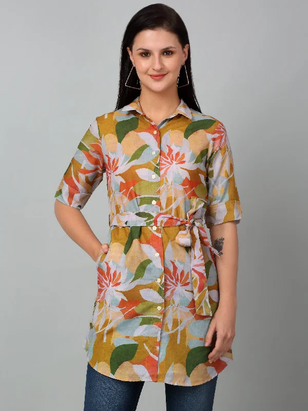 Chic Comfort Women's Casual  Multi Color Floral Print Spread Collar Top