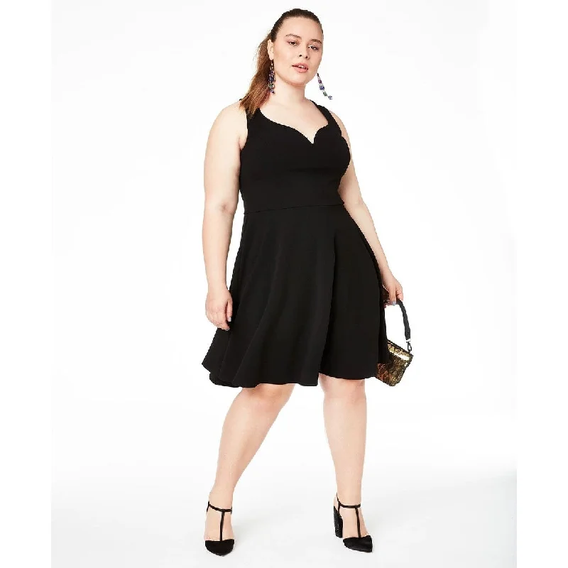 Elegant Style B Darlin Women's Trendy Plus Size Open-Back Fit & Flare Dress Black Size 16 Elegant Style B Darlin Women's Trendy Plus Size Open-Back Fit & Flare Dress Black Size 16