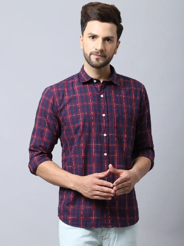 Warm Chic Outfits Men's Navy Blue Casual Medium Checks Full Sleeve Shirt