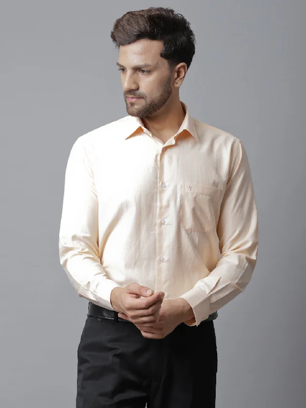 Cozy Pants Men's Peach Formal Self textured Full Sleeve Shirt
