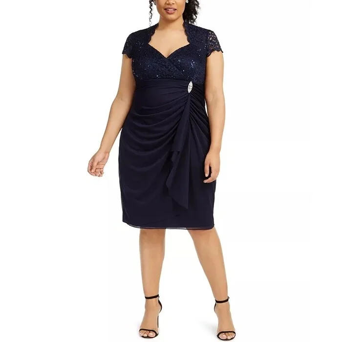 Unique Design Betsy & Adam Women's Plus Size Sequined Lace Draped Dress Black Size 24 Unique Design Betsy & Adam Women's Plus Size Sequined Lace Draped Dress Black Size 24