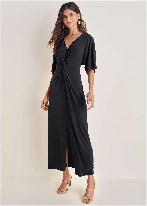Relaxed Fit Twist Front Maxi Dress - Black