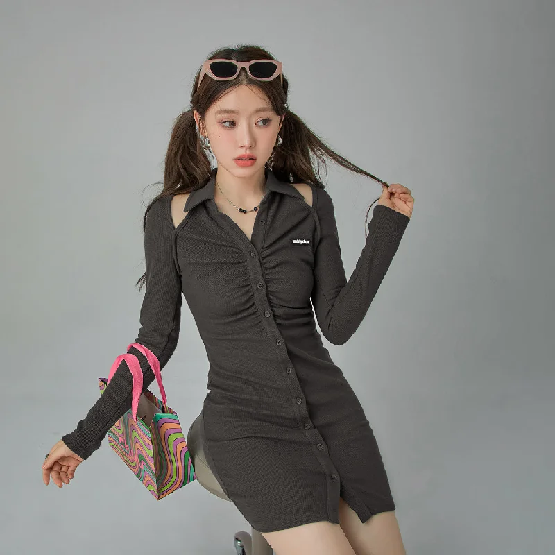 Casual Elegance Slit Button Up Mini Dress