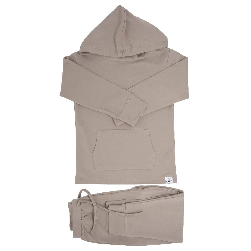 Fresh And Fashionable 2 Piece Boys Taupe Hoodie Jogger Set