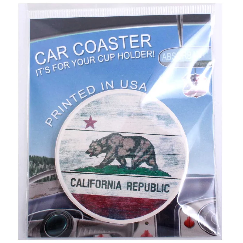 Effortless Elegance California Republic Bear Flag Ceramic Car Coaster