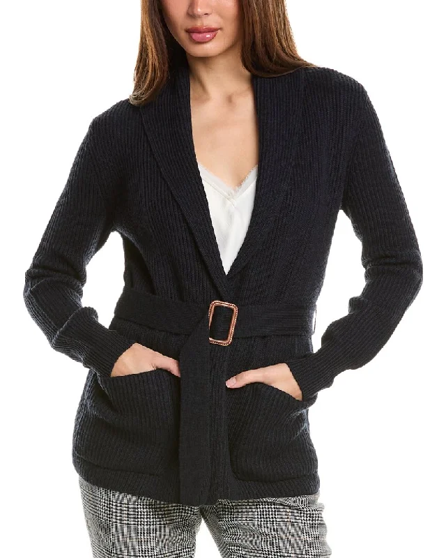 Relaxed Jackets Bruno Magli Ribbed Belted Shawl Wool Cardigan
