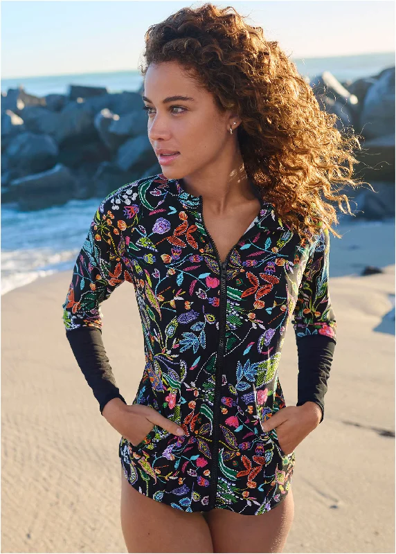 Perfect Tailoring Sporty Zip-Up Cover-Up - Midnight Elegance