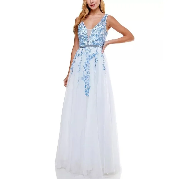 Advanced Customization Say Yes To The Prom Junior's Embellished Embroidered Gown Blue Size 9 Advanced Customization Say Yes To The Prom Junior's Embellished Embroidered Gown Blue Size 9