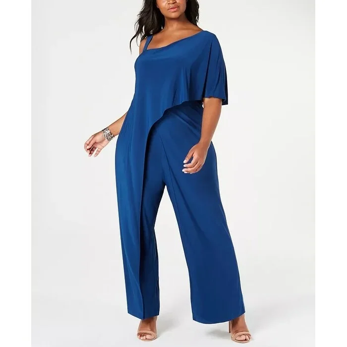 Leisure Travel R & M Richards Women's Plus One Shoulder Jumpsuit Blue Size 22W