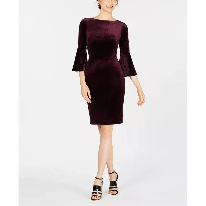 Ultra-lightweight Calvin Klein Women's Bell Sleeve Velvet Dress Purple Size 8