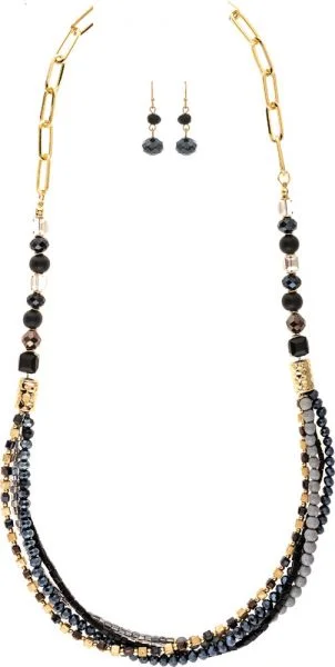 Elegant Temperament Gold Black Grey Bead Necklace Set