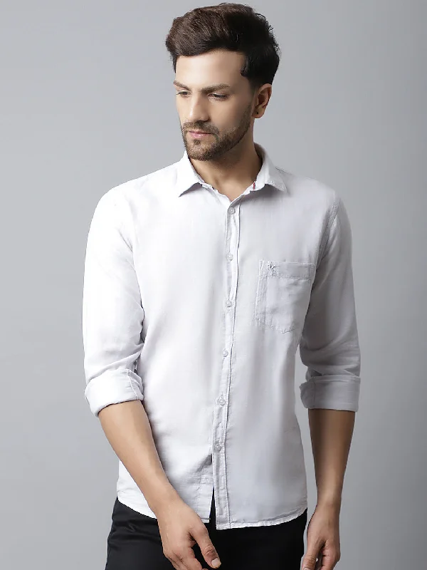 Cozy Fit Wear Men's Light Grey Casual Plain Full Sleeve Shirt