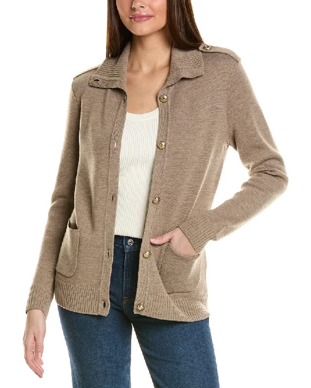 All-Day Style Bruno Magli Epaulette Wool Sweater Jacket