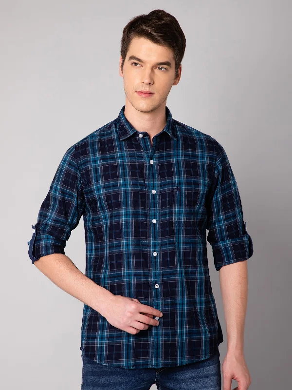 Easy Chic Wear Men's Indigo Blue Casual Big Checks Full Sleeve Shirt