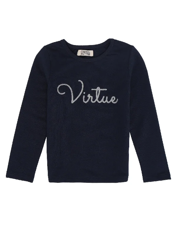 Noble Temperament Girls Navy Blue T-Shirt