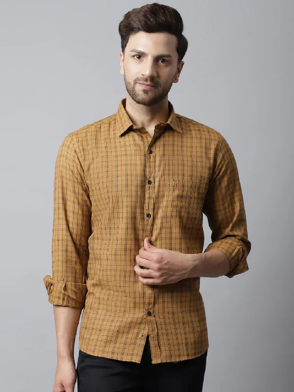 Elegant And Elegant Men's Brown Casual Medium Checks Full Sleeve Shirt