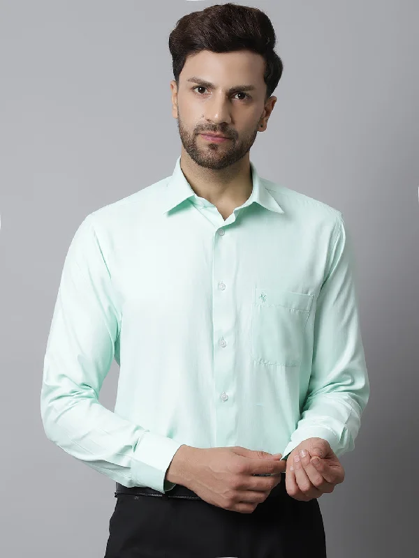 Simple Elegance Men's Light Green Formal Plain Full Sleeve Shirt