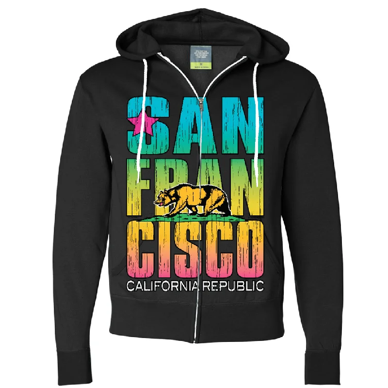 Classic Style San Francisco California Neon Rainbow Zip-Up Hoodie