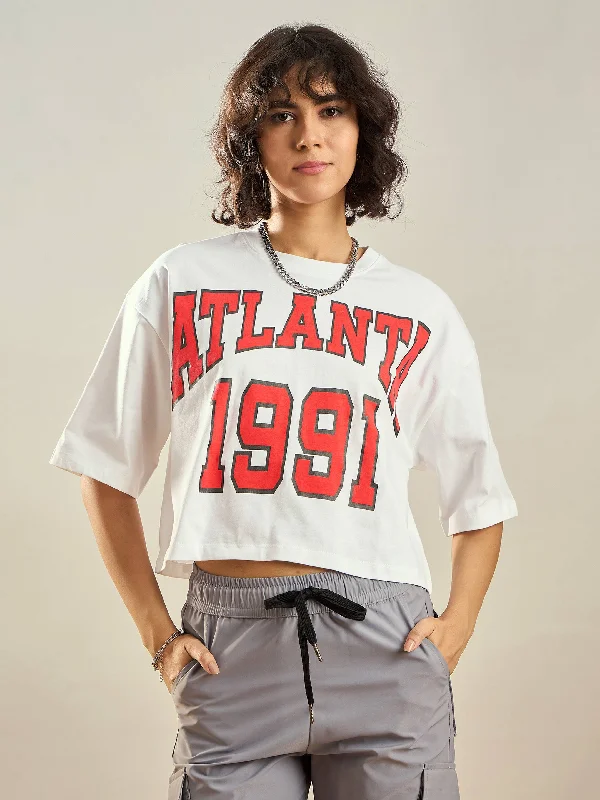 Personalized Outfit Women White ATLANTA Printed Crop T-shirt