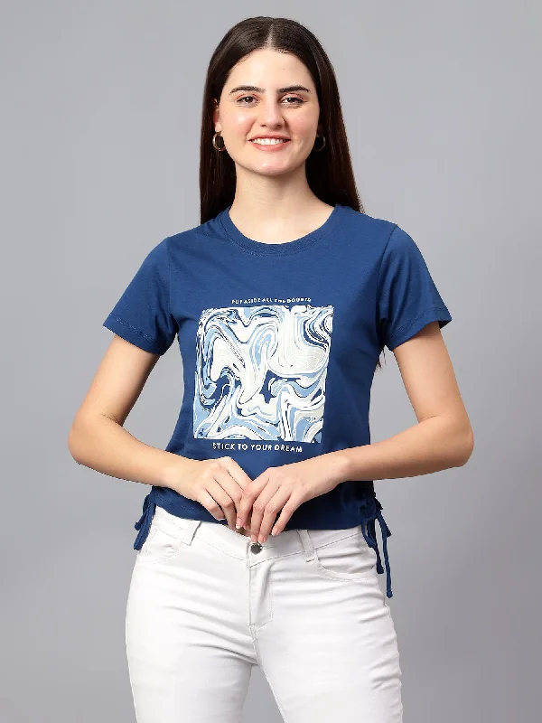 Moisture wicking Women's Casual Regular Short Sleeve Blue Round neck Graphic Print T-Shirt Moisture wicking Women's Casual Regular Short Sleeve Blue Round neck Graphic Print T-Shirt