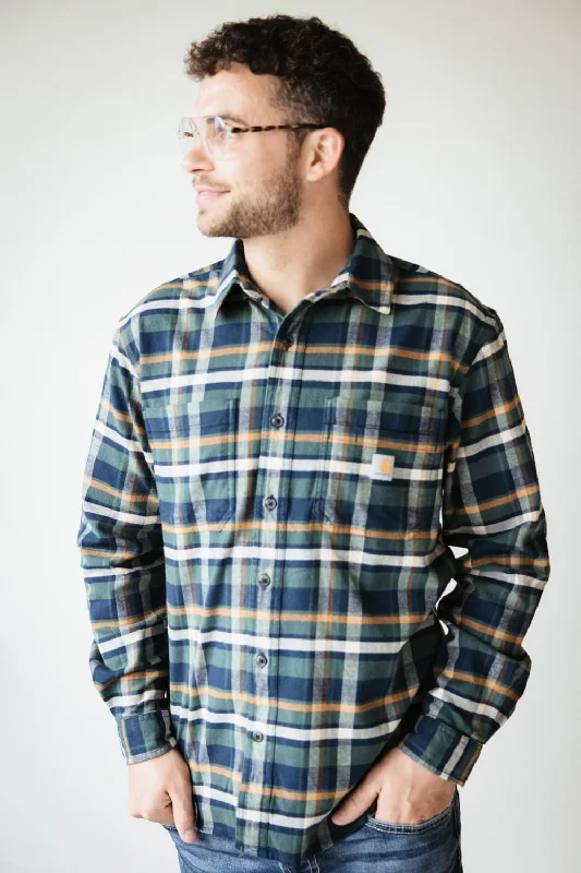 Fashion Comfort Carhartt Rugged Flex Midweight Flannel Shirt for Men in Navy | 106352-I26-NVY