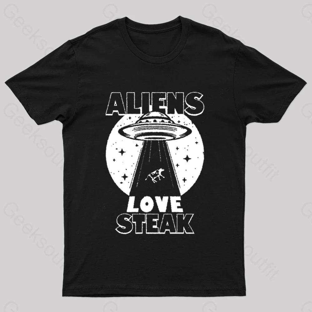 Slim Fit Aliens Love Steak Geek T-Shirt