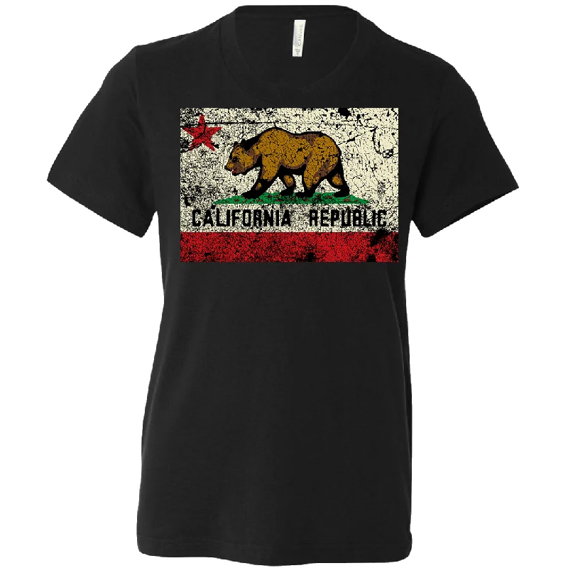 Comfortable Tops California State Flag Distressed Asst Colors Youth T-Shirt/tee
