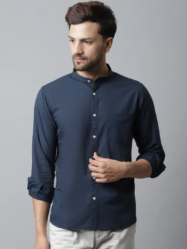 Stylish Jackets Men's Navy Blue Casual Plain Full Sleeve Shirt