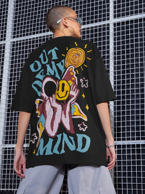 Cozy Fashion Trends Women Black OUT OF MY MIND Printed Oversized T-Shirt