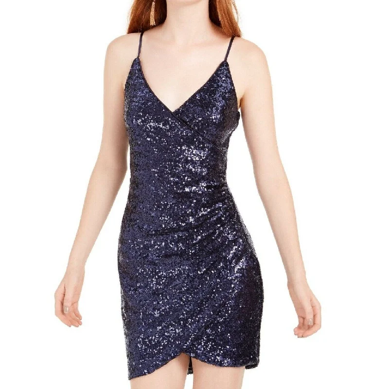 Warm Winter Series Trixxi Juniors' Surplice Sequined Dress Navy Size 5