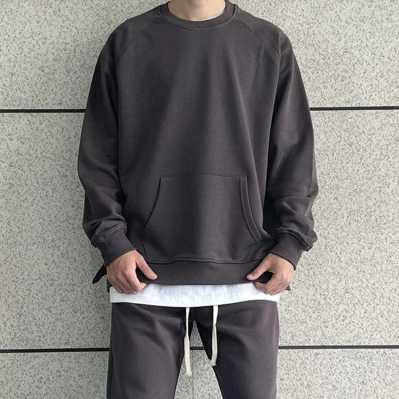 Comfort Fit Raglan Shoulder Slit Round Neck Sweater